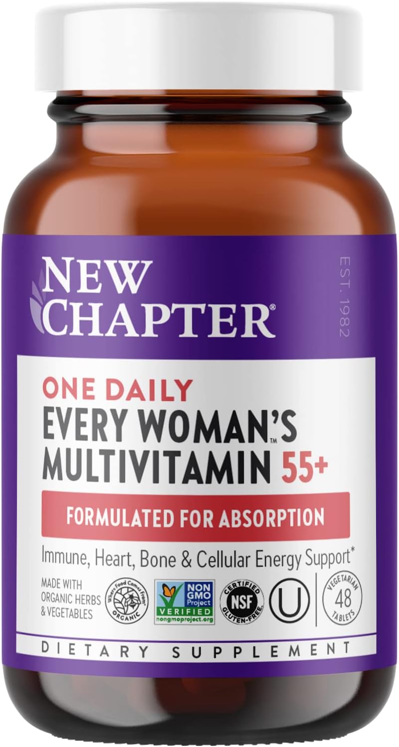New Chapter Women's Multivitamin 50 Plus for Cellular Energy, Heart & Immune Support with 20+ Nutrients + Astaxanthin - Every Woman's One Daily 55+, Gentle on The Stomach, 48 Count