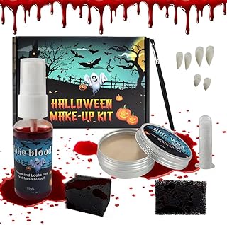 Halloween SFX Makeup Kit, Special Effects Makeup Kit Include Makeup Wax,Stipple Sponges,Fake Blood, Fake Teeth,Makeup Brushes,Halloween Vampire Cosplay Makeup Set