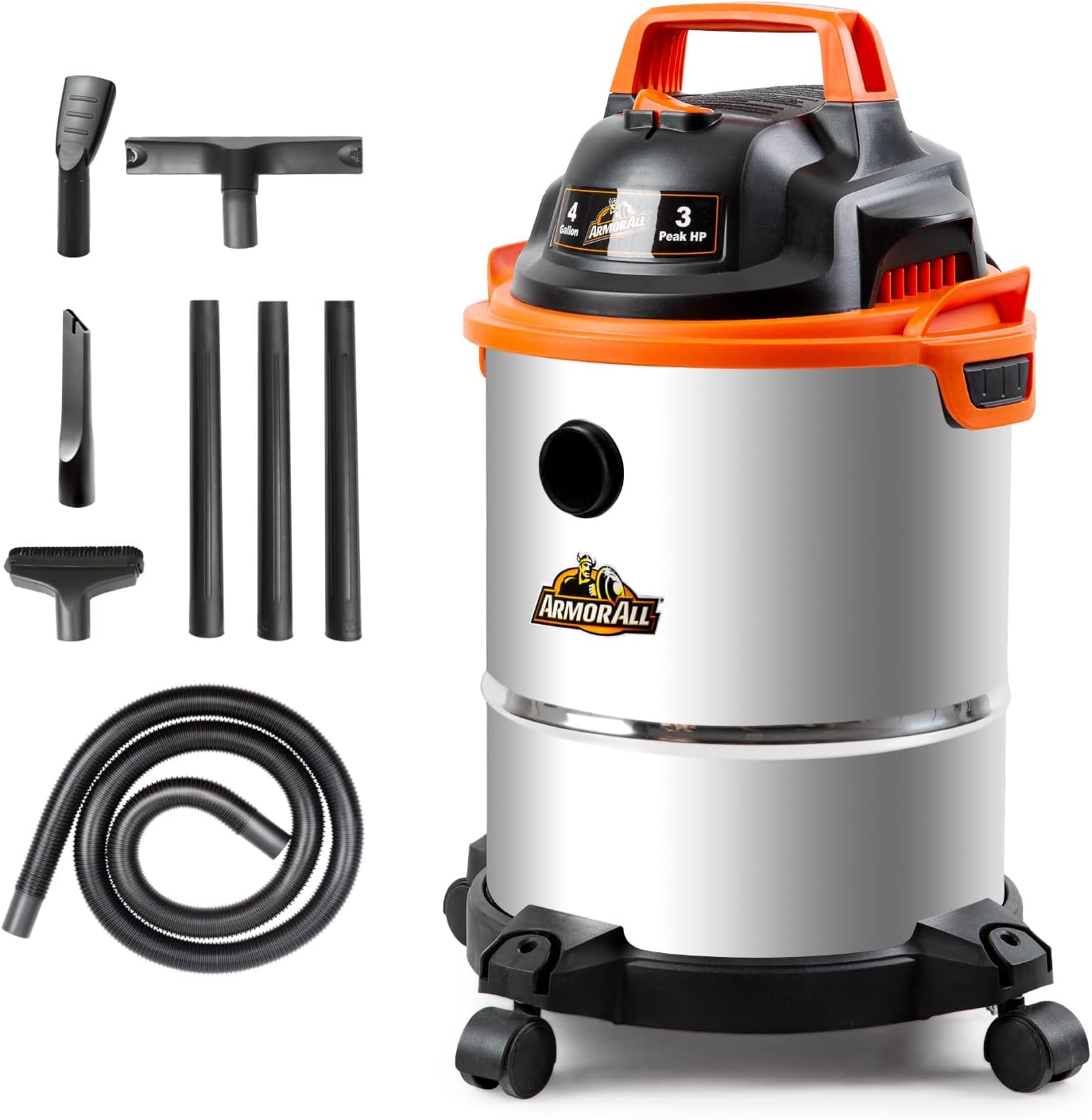 Armor All VO408S 0901 4 Gallon 3 Peak HP Stainless Steel Wet/Dry Vacuum, Orange