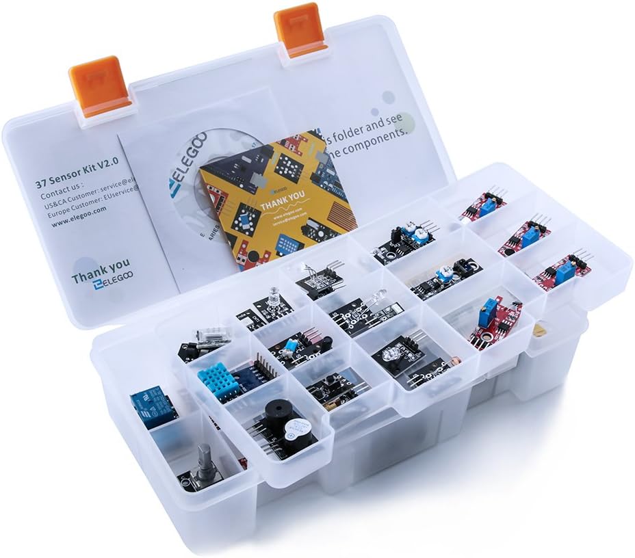 ELEGOO Upgraded 37 in 1 Sensor Modules Kit with Tutorial Compatible with Arduino UNO R3 MEGA Nano Raspberry pi 4(Excludes Microcontroller Board)