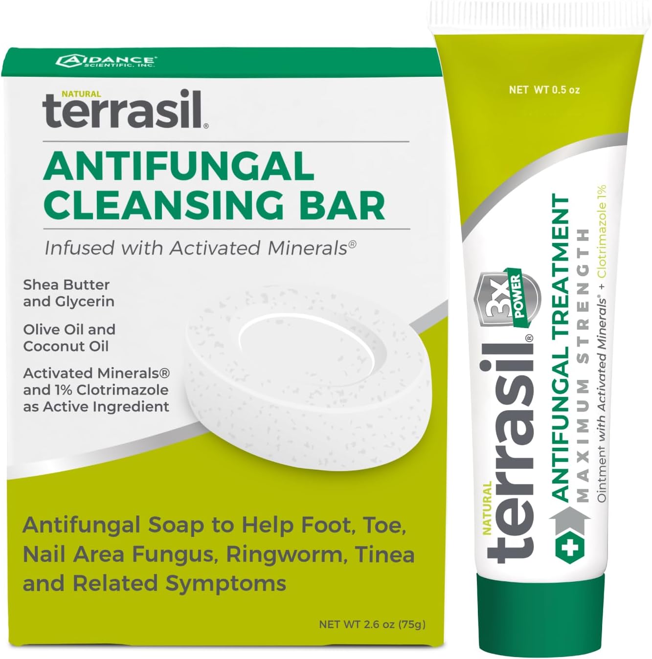 Terrasil Antifungal Cream + Antifungal Soap 2-Product Kit, Clinically-Proven Clotrimazole, Effective Treatment & Relief: Jock Itch, Athletes Foot, Fungal Yeast Infection, Ringworm (14g tube + 75g bar)