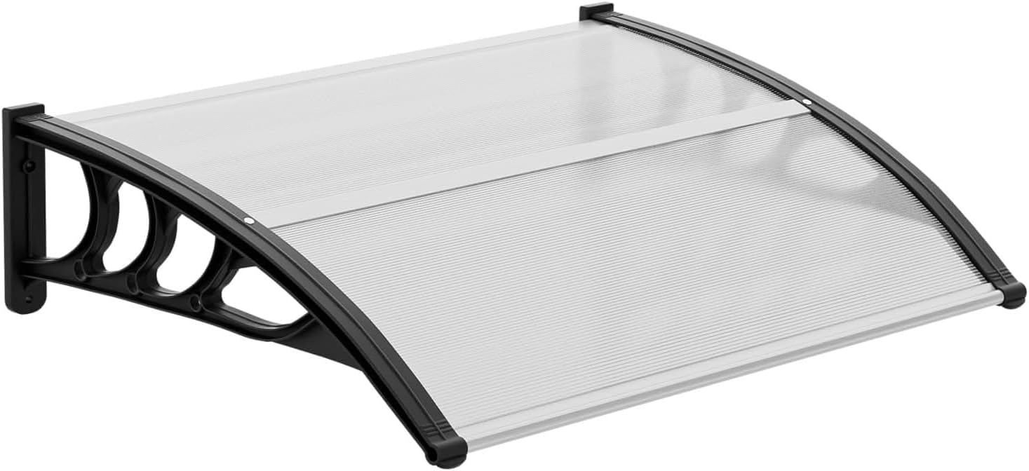 Window Awning Door Canopy Exterior, 40" x 40" Awnings for Doors Polycarbonate Cover Patio Door Awning Rain Snow Sunlight Protection Hollow Sheet with Black Bracket