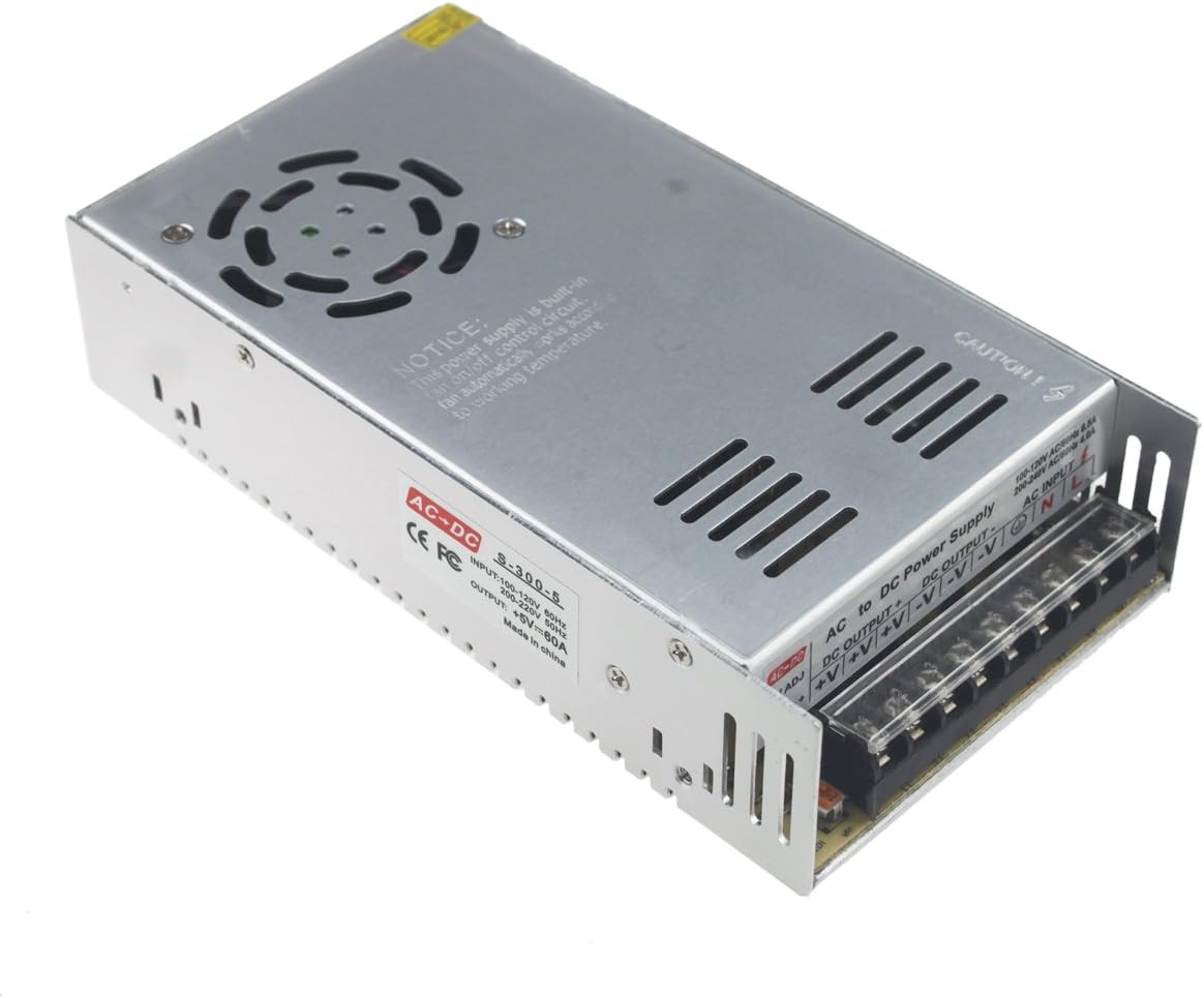 Rextin DC 5V 60A 300W Regulated Transformer Power Supply Driver SW For LED Strip Lights (300W)