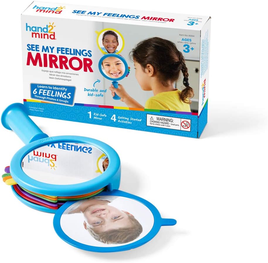 Hand2mind See My Feelings Mirror, Social Emotional Learning, Sensory Toys for Toddler Learning, Anxiety Relief, Mindfulness for Kids, Calm Down Corner Supplies (Pack of 1), Ages 3+