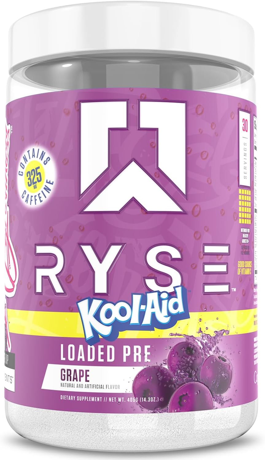 RYSE Loaded Pre Workout Powder - Kool-Aid Grape - Daily Pre-Workout for Men & Women with 300mg Caffeine, Beta Alanine, and Citrulline for Pump, Focus, and Energy - 30 Servings