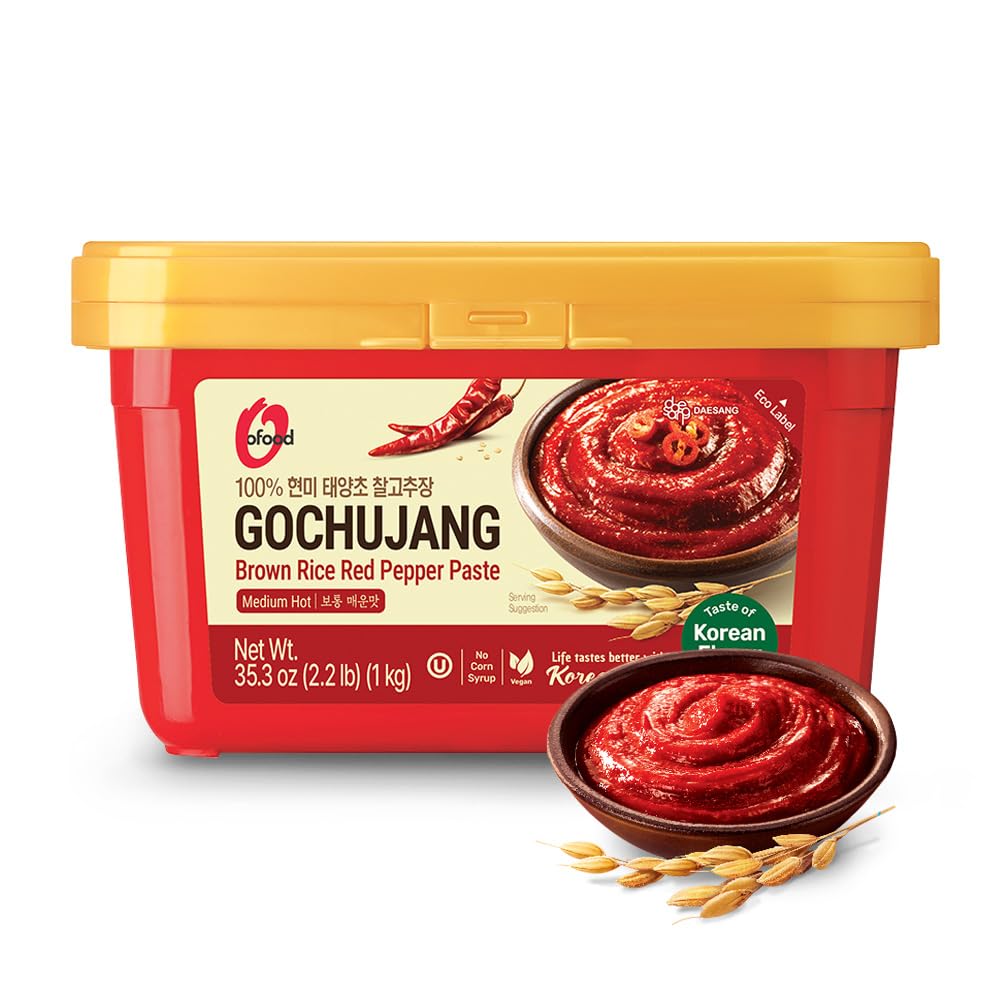 Premium Korean Gochujang – Korean Red Chili Paste [Medium | 2.2 lb (1kg) ] Spicy & Sweet Savory Fermented Sauce | Gluten-Free | No Corn Syrup | Great for Bibimbap, Marinades, Stews & BBQ - O'food