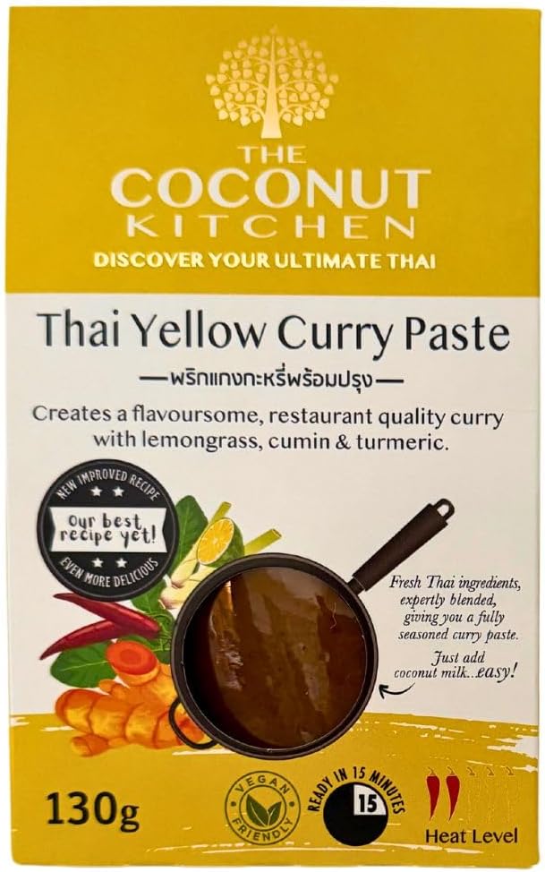 The Coconut Kitchen – Easy Thai Yellow Curry Paste – VEGAN FRIENDLY - Gluten Free - Pack of 2 x 130g
