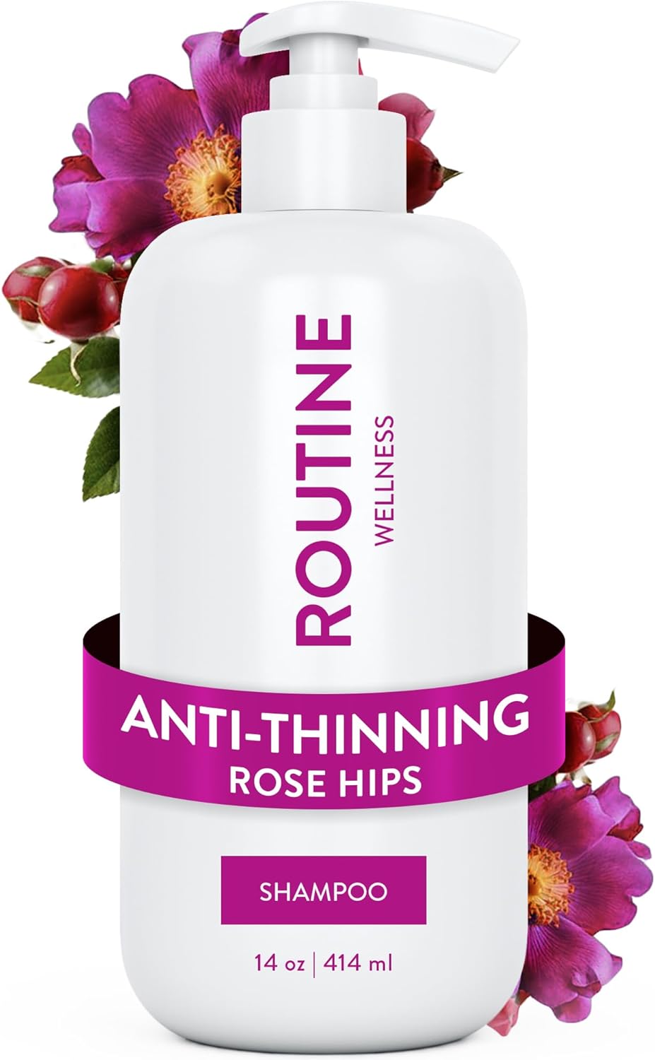 Routine Wellness Anti-Thinning Shampoo for Thinning Hair - Biotin DHT Blocker Women & Men - Color Safe Shampoo for Hair Loss & Healthy Growth - Rose Hips - 14oz