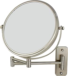 JANEEVA 8" Wall Mounted Makeup Mirror, 1X/10X Magnifying Mirror with 360° Extendable Arm Mirror for Bathroom-Double Sided Vanity Mirror for Man & Woman (Brushed Nickel)
