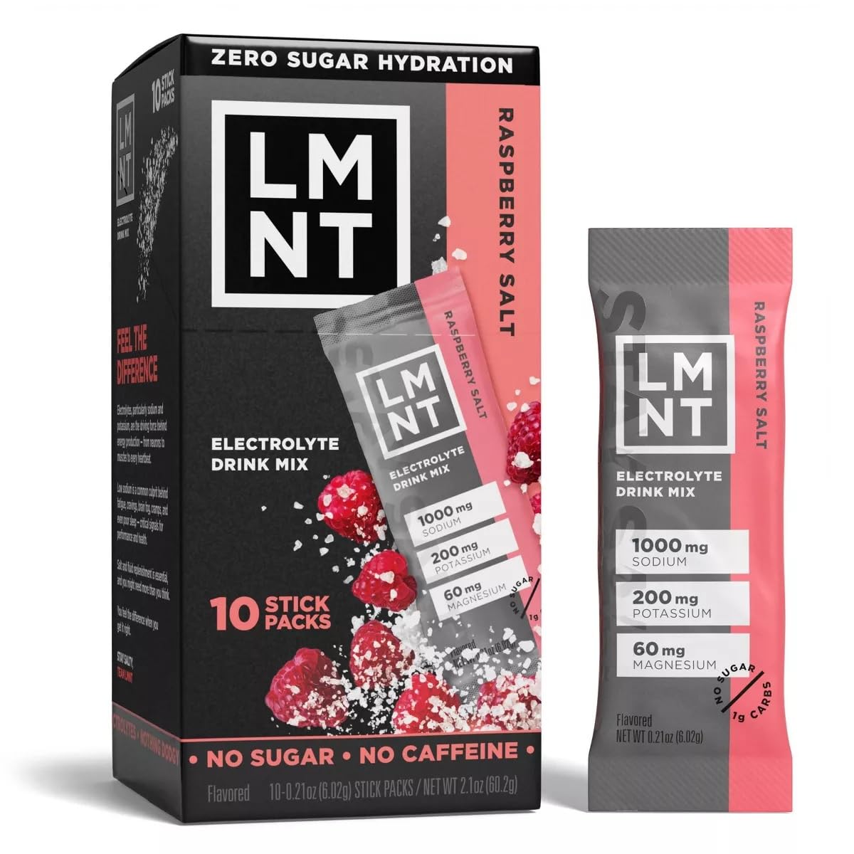 LMNTs Zero-Sugar Electrolytes Sports Drink - Raspberry Salt - 2.1oz/10ct