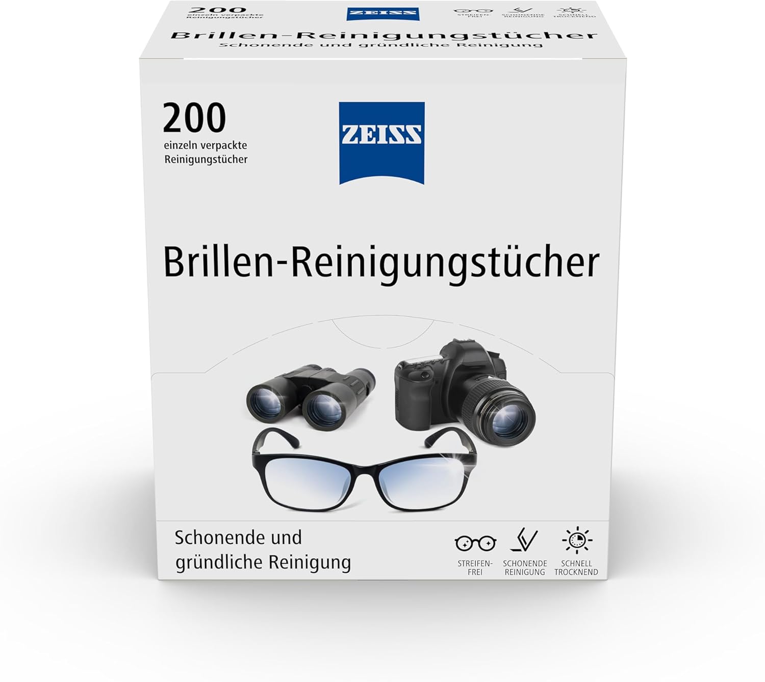 ZEISS glasses cleaning wipes (200 pieces), NEW formulation for gentle and thorough cleaning of your glasses