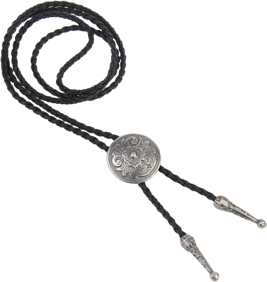 Western Black Bolo Tie for Men and Women,Native American Leather Bolo Tie String