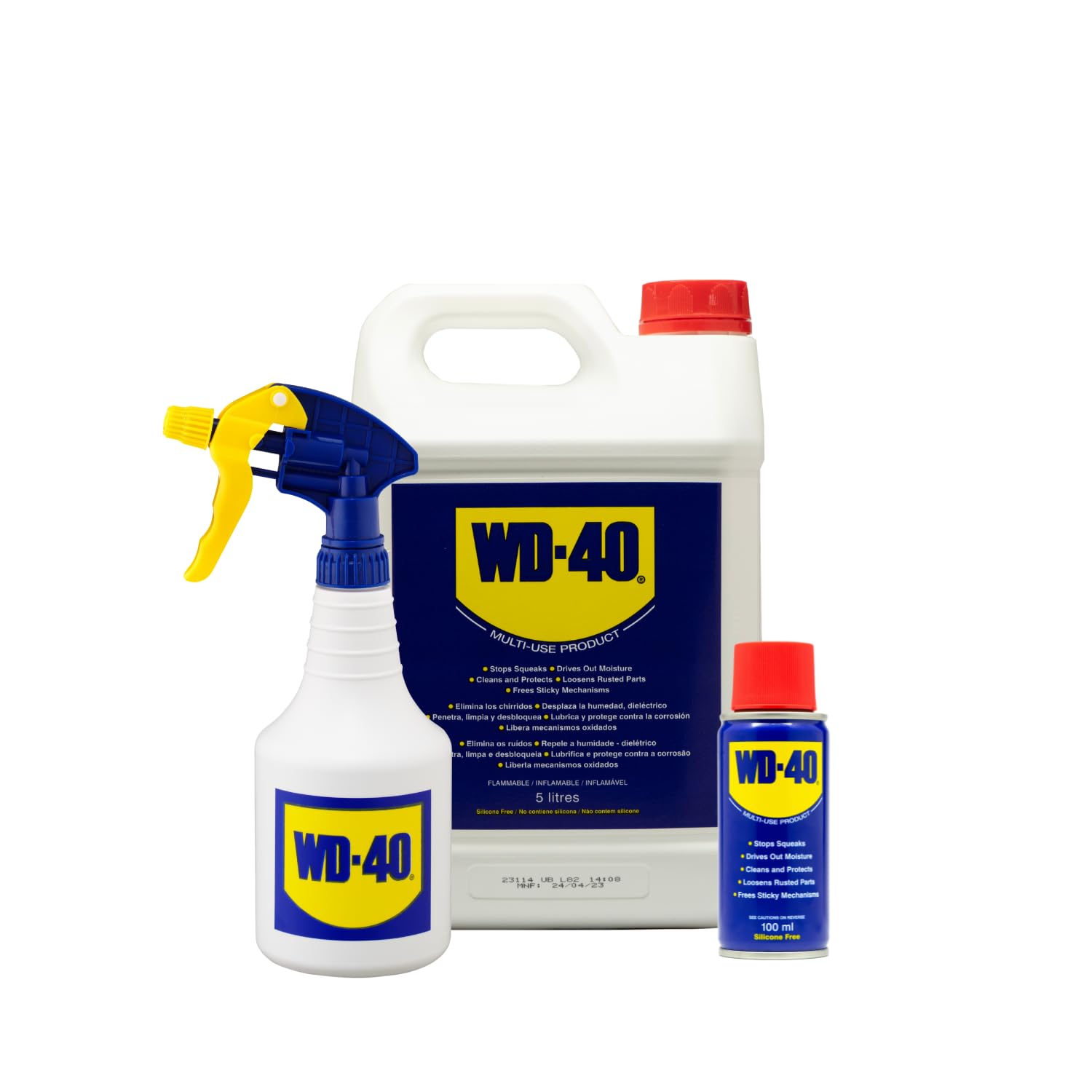 WD-40 Multi-Use Bundle-5L Bulk Can with Applicator+100ml Toolbox Spray | Rust Remover, Lubricant & Penetrant | Stops Squeaks, Frees Stuck Parts | All-Purpose DIY, Easy Application & Garage Essential