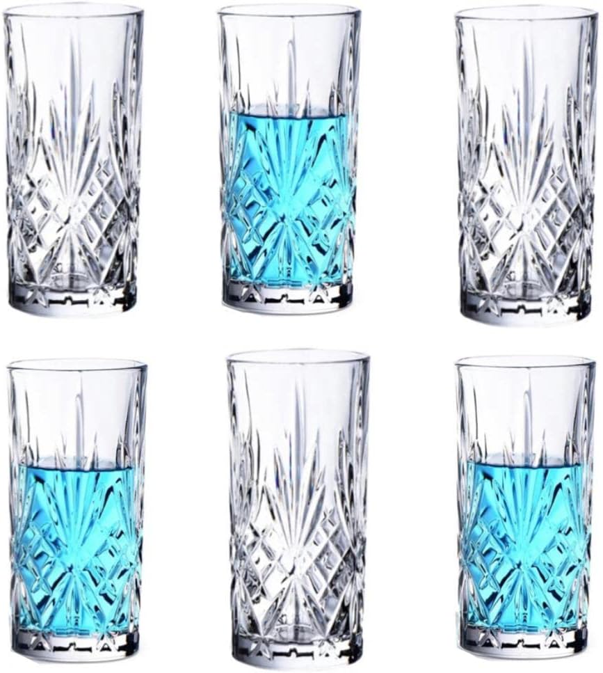 Royal Cuisine 6X 370ml Crystal Melodia Tall Tumblers Highball Drinking Glasses Tall Hi Ball Glass Water Gin Juice Cocktail Drinking Tall Glasses Tumbler Set-Glassware