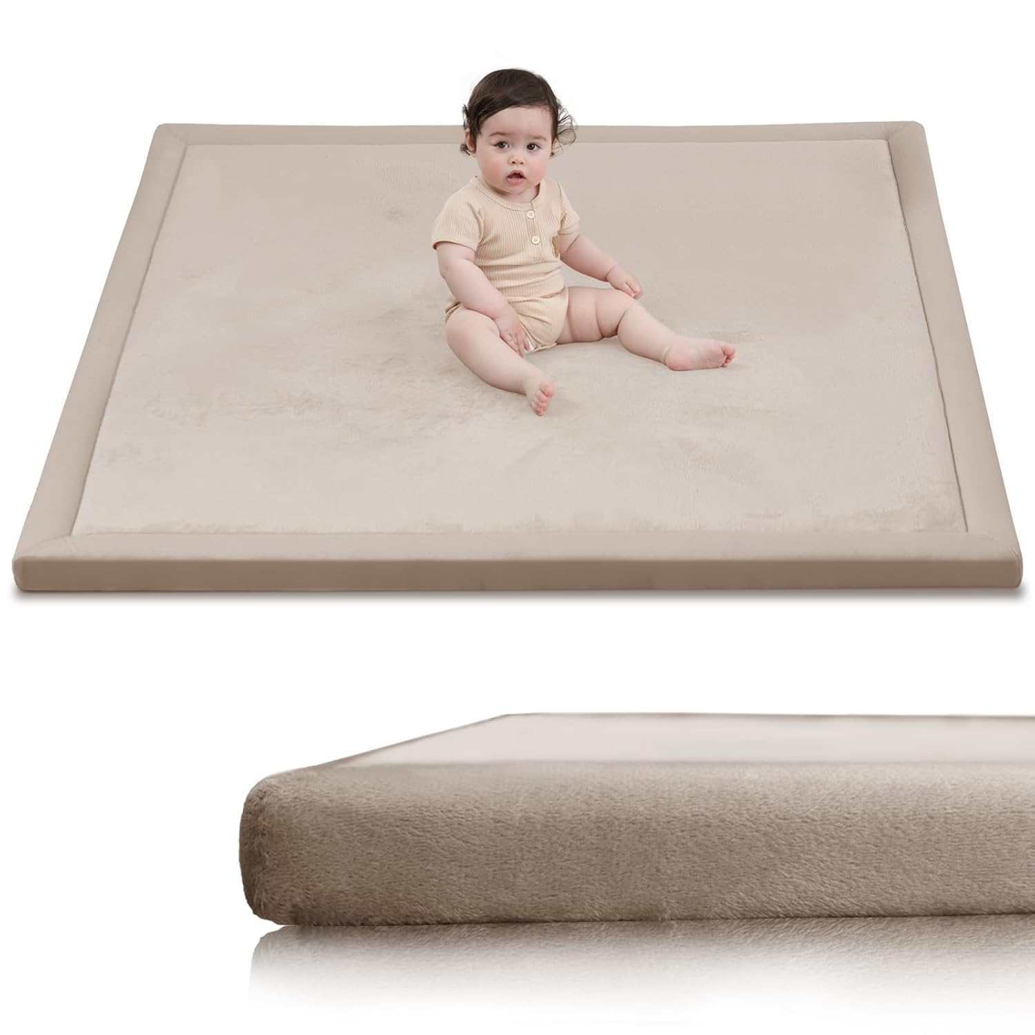 Huloo Sleep Ultra Soft Baby Play Mat for Floor,50x50 Playpen Mat(Beige)