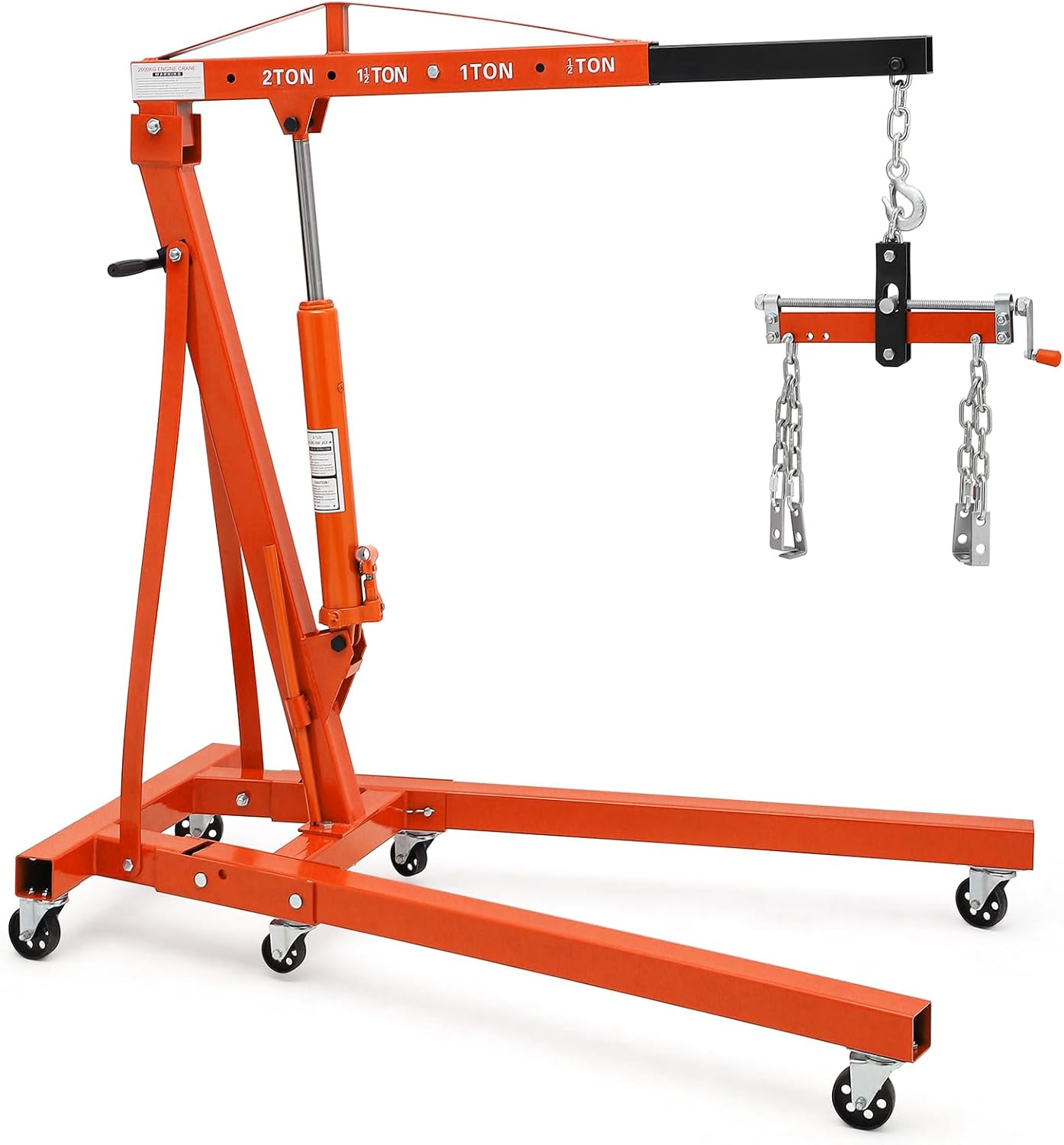 DEXSO 2 Ton Folding Hydraulic Engine Hoist with Lever, Folding Engine Shop Crane Hoist Lift, Heavy Cherry Picker with 6 Wheels for Garage, Workshop,Orange