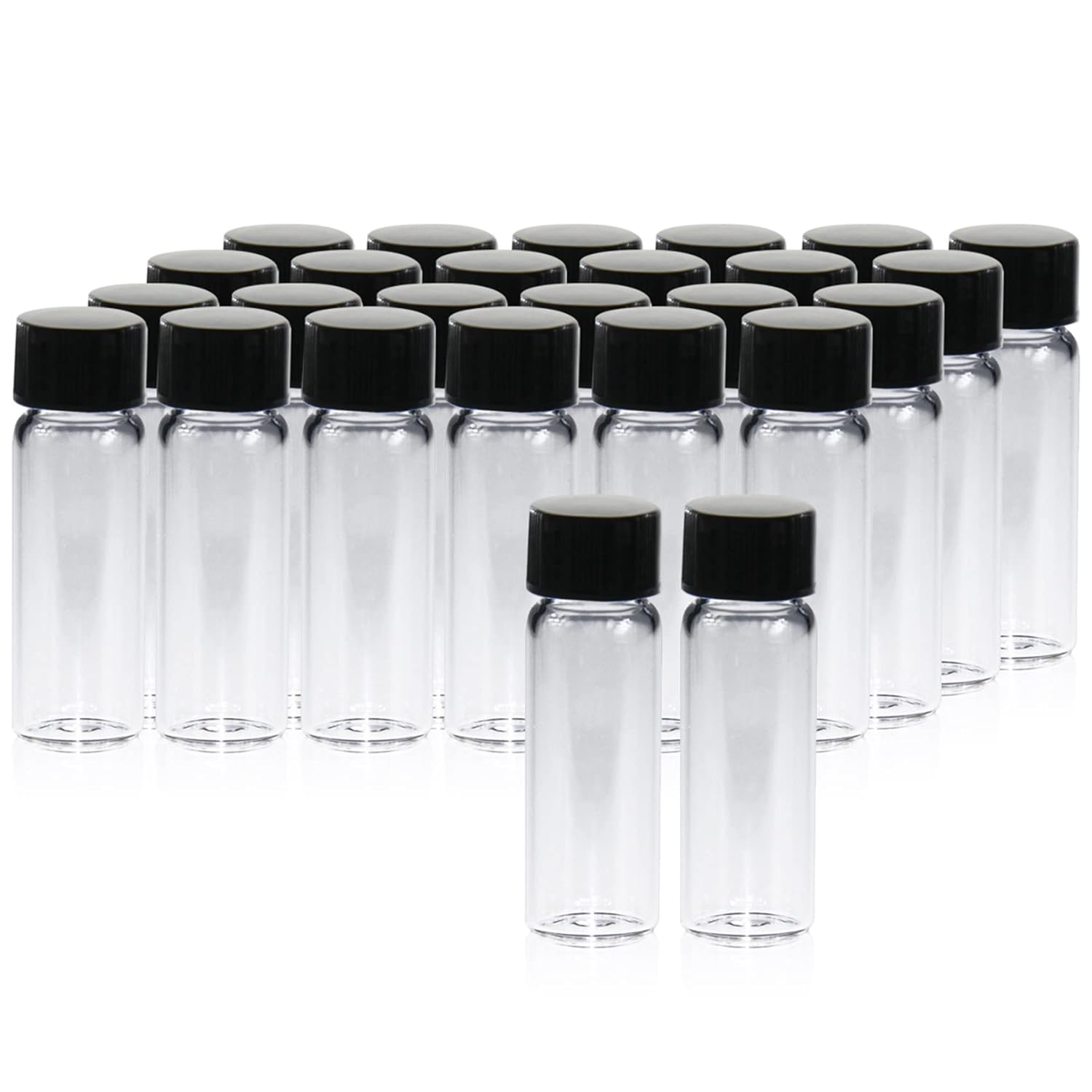 20 PCS 4 ML (1 dram) Clear Small Liquid Sample Glass Vials with Screw Caps, 15 mm Diameter x 45 mm Length Leak-Proof Vial, 13-425 Black Screw Cap with PE Liners