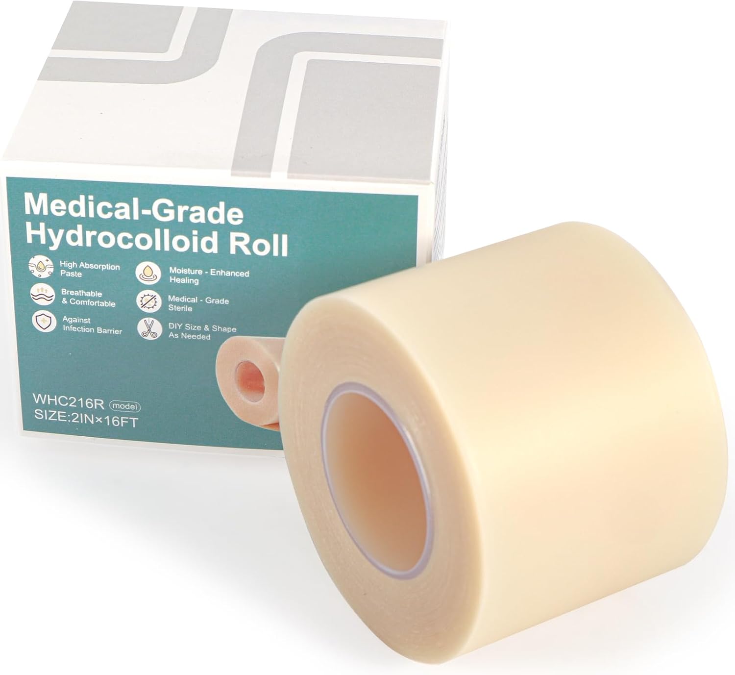 Hydrocolloid Roll for Wound Care 2in*16ft Hydrocolloid Patch Bandages with Self-Adhesive Ultra Absorbent Waterproof