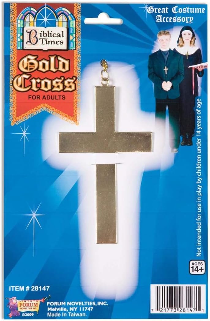 Forum Novelties 28147 Unisex-Adults Gold Cross-Metal, Golden, Standard, Multicolor