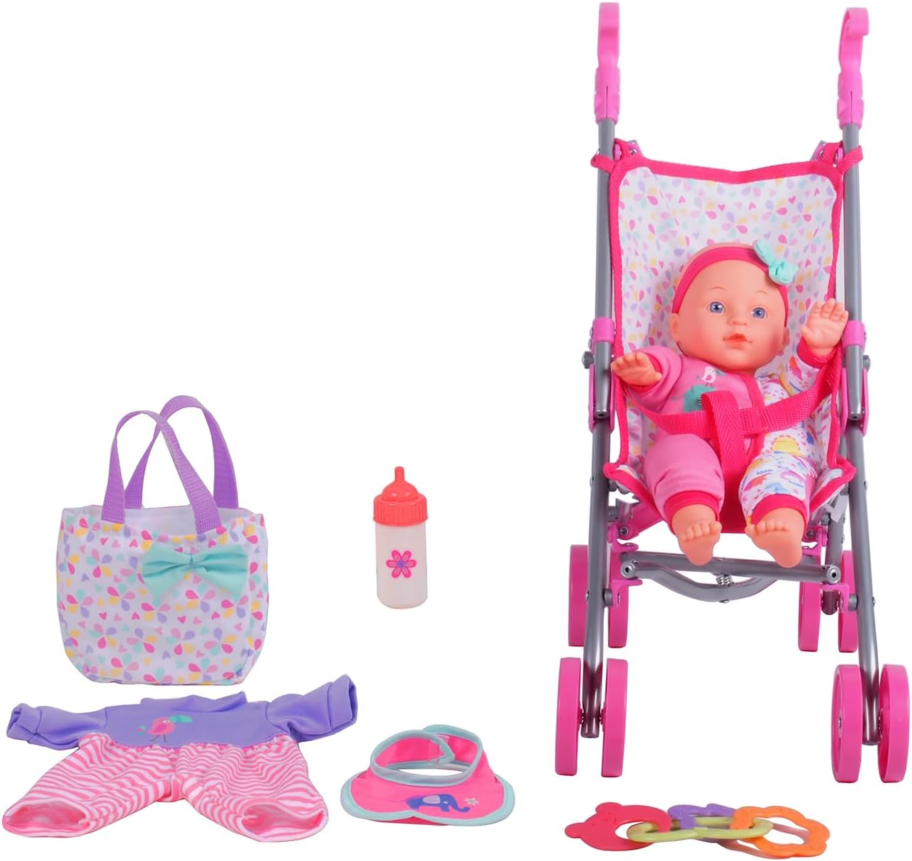 Dream Collection, Baby Doll Care Gift Set with Stroller - Lifelike Baby Doll and Accessories for Realistic Pretend Play, Posable Soft Toy - 12”