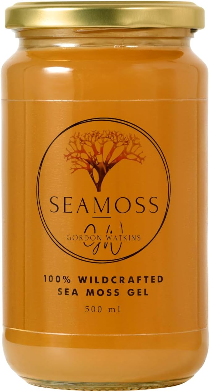 Sea Moss Gel, Made with Wildcrafted, Irish Sea Moss from Grenada. Vegan. Dr Sebi Approved. (Honey, Turmeric and Ginger, 500ml)