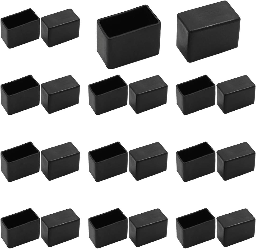20pcs Rectangle Chair Leg Caps, 1.2" x 0.6" / 30 x 15mm Anti-Slip Chair Leg Floor Protectors PVC Rubber Pads Furniture Table Feet Covers, Black