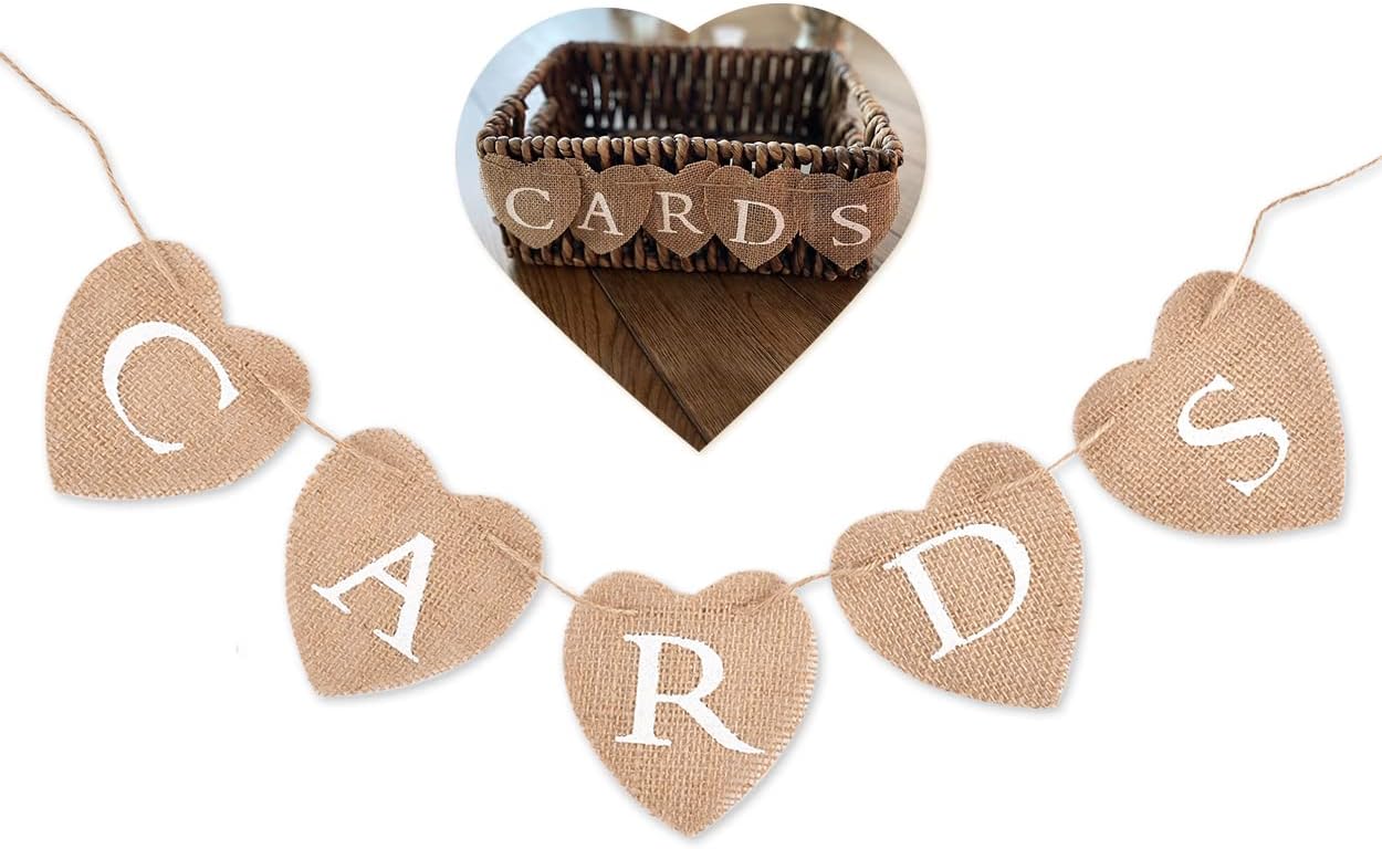 DS. DISTINCTIVE STYLE Cards Banner 9 x 9cm Heart Jute Burlap Banner Jute Garland for Party Decoration, Photo Prop, Wedding
