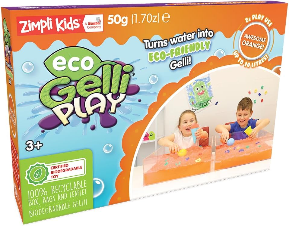 ZIMPLI Eco Gelli Play Orange, Magically turns water into thick, colourful goo, Eco-Friendly Pocket Money Toys for Boys & Girls, Sensory Play