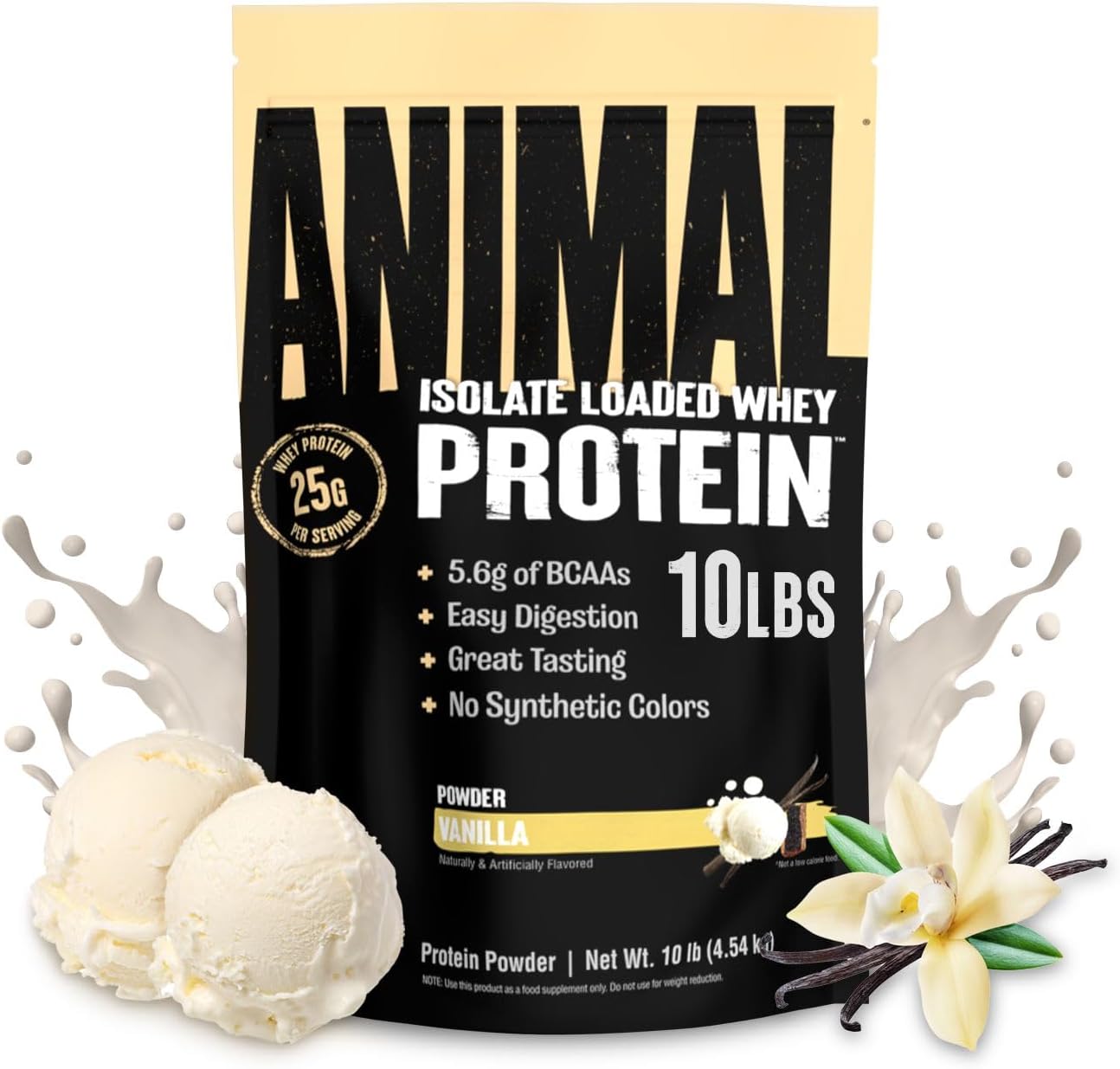 Animal Whey Isolate Protein Powder - Loaded for Pre & Post Workout Muscle Builder and Recovery with Digestive Enzymes for Men & Women - 25g Protein, Great Taste, Low Sugar - Vanilla 10 lbs