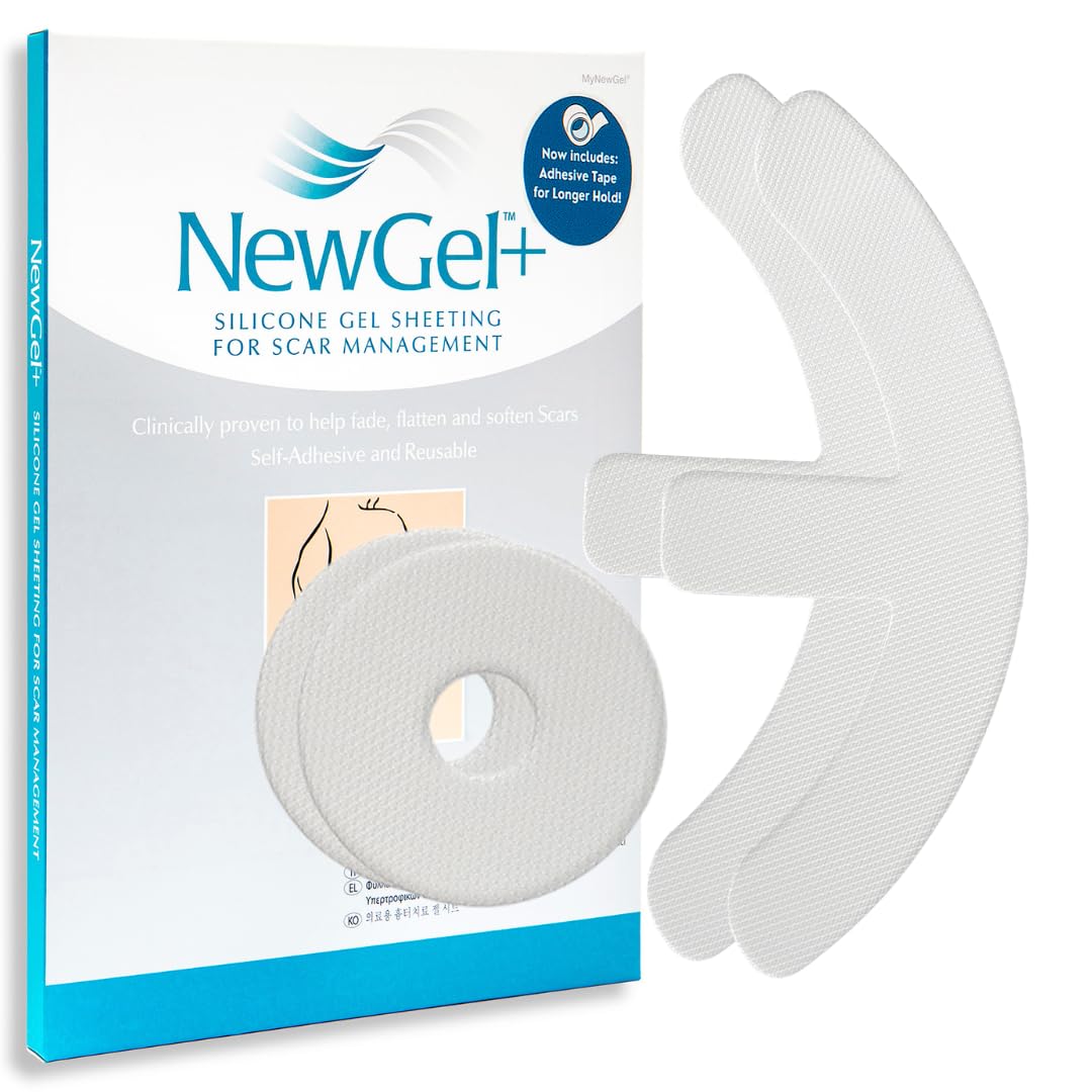 NewGel Advanced Silicone Professional Scar Sheets by MyNewGel, Sheeting Set, Ultra-thick for breast reconstruction surgery "anchor" scars, 2 breast anchors and 2 areola circles (4-Count) - CLEAR