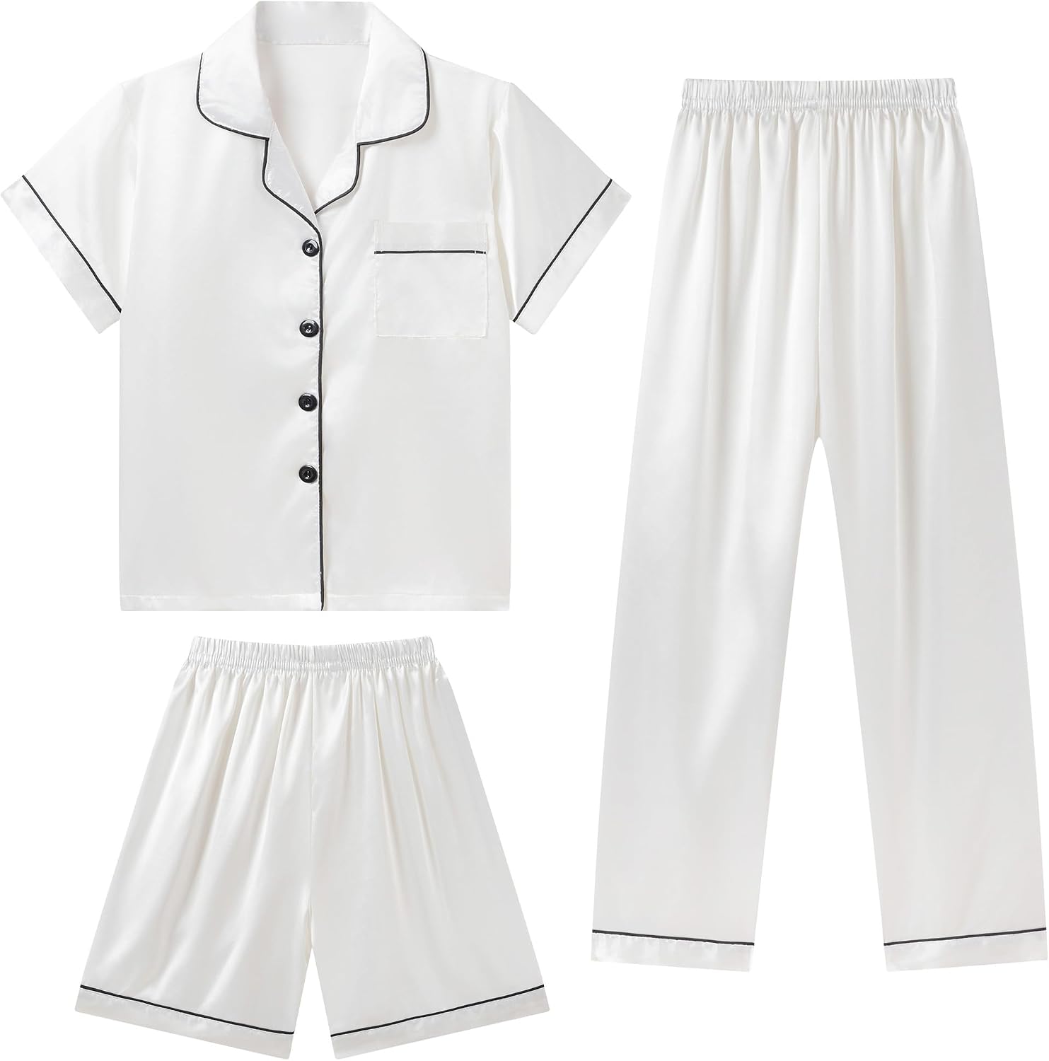 DIPUG Girls Pajamas 3 Pcs Satin PJs Set Silky Soft Sleepwear for Ages 4-13