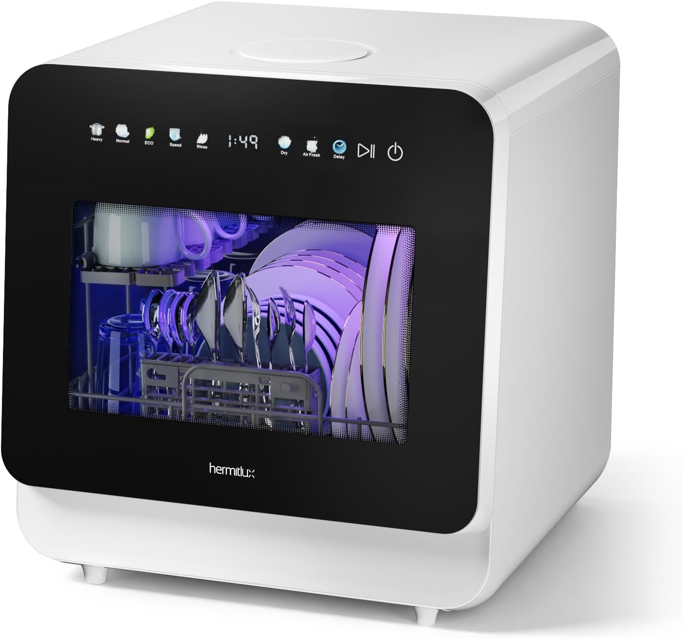Hermitlux Countertop Dishwasher, 5 Place Settings Portable Dishwashers Mini