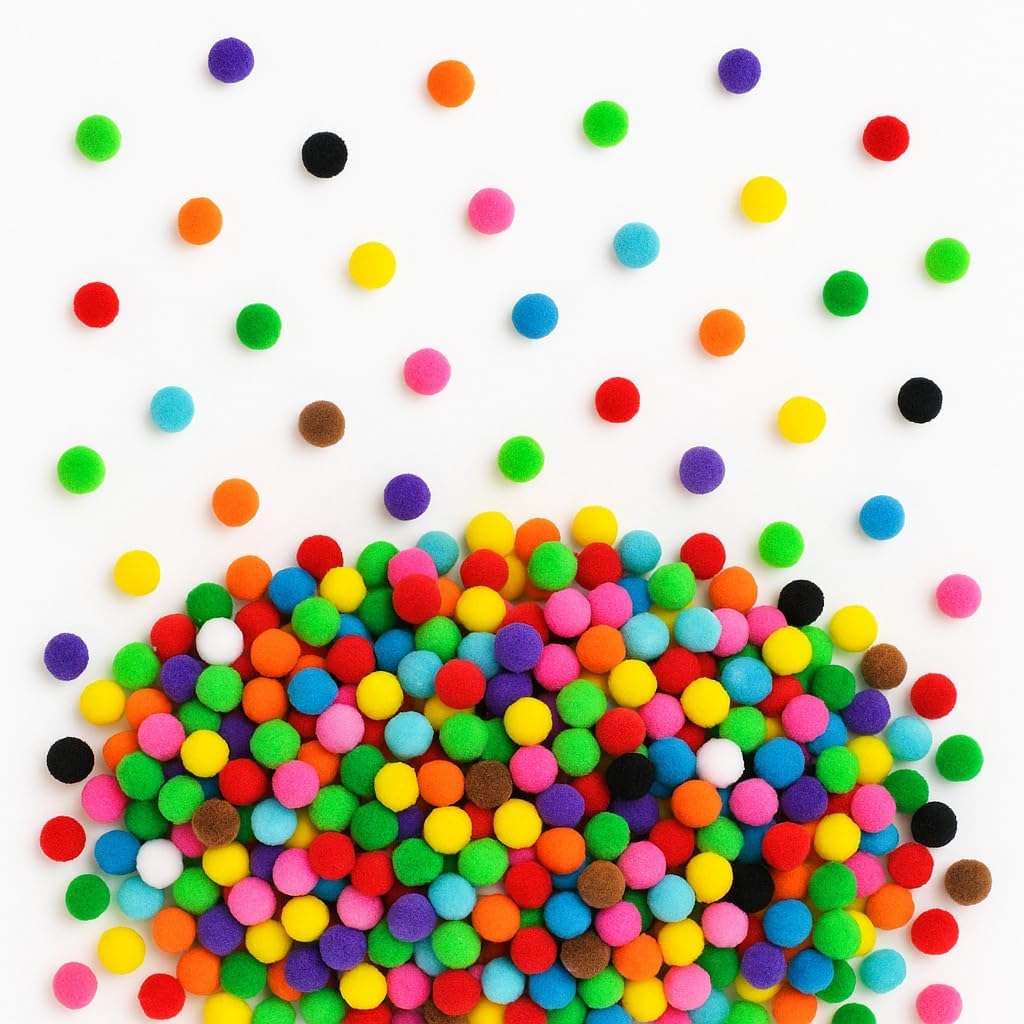 Mini Pom Poms for Crafting – 500 Small 8mm Coloured Craft Pom Poms for Kids’ Art, DIY & Decorations