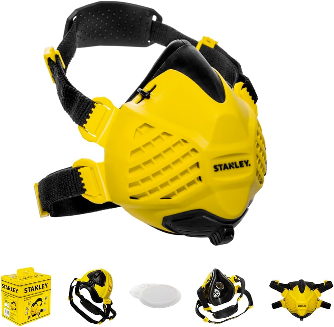 Stanley P3 Dust Mask, Reusable Respirator Mask with Face-Fit-Check Technology & Maximum 99.99% P3 Fitted Filters