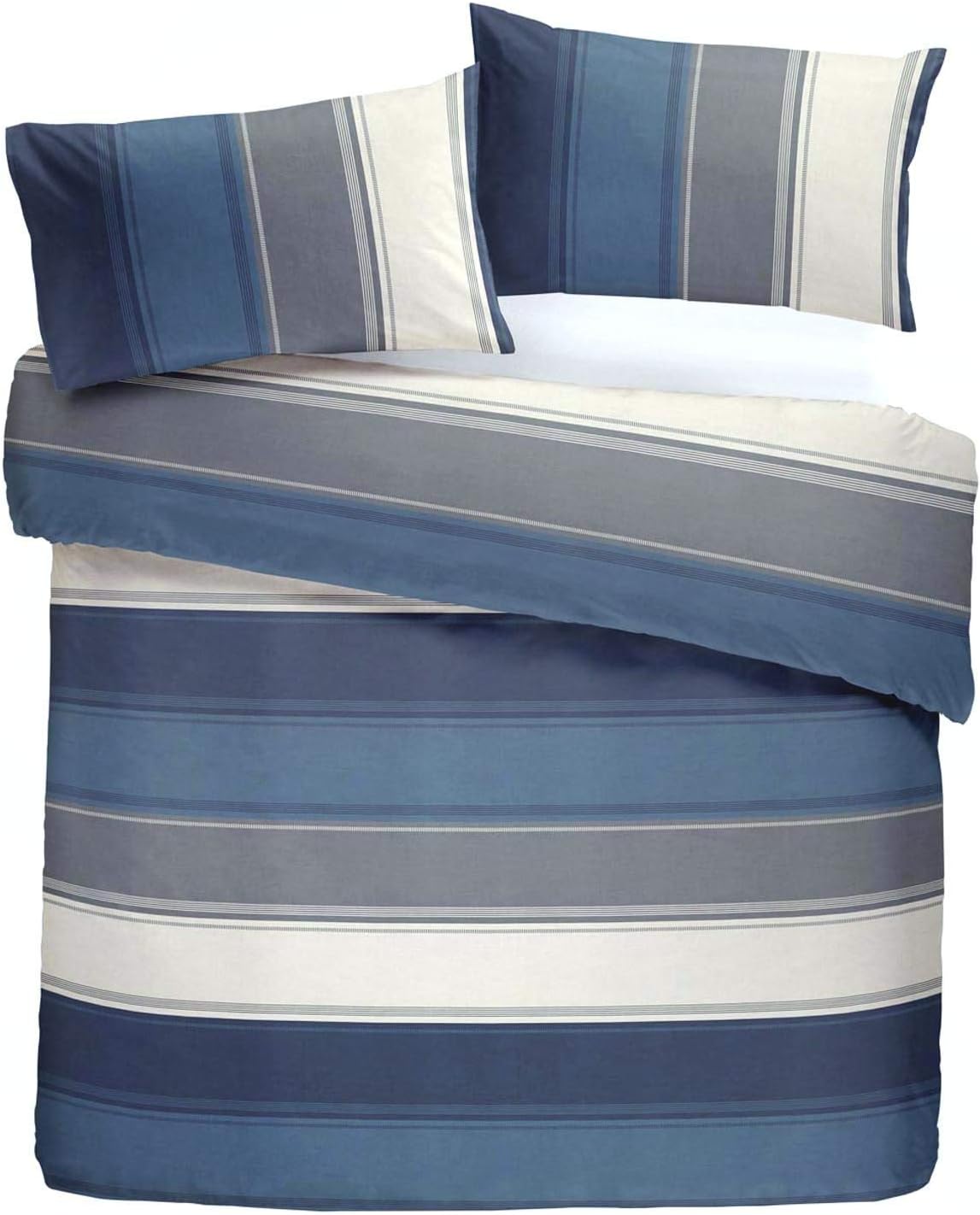 Fusion Betley Classic Wide Stripe Duvet Cover Set, Polyester-Cotton, Blue, Single