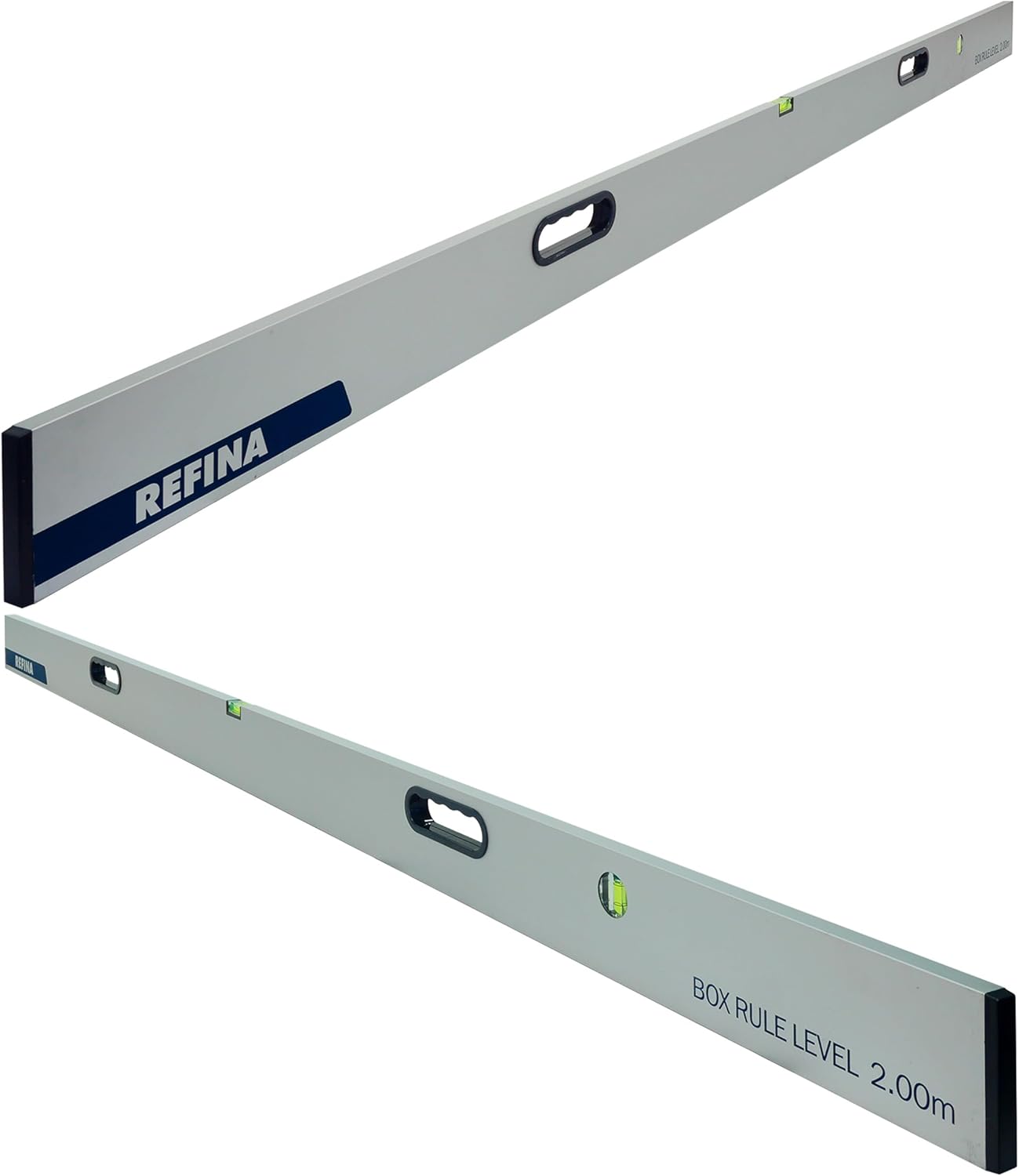 REFINA 6'7" (2.00m) Box Rule Level with 2 Handle Grips, Horizontal & Vertical Spirit Level Vials - 100 x 18mm Slim Box Section Profile for Walls & Floors - Lightweight & Durable Aluminium Construction
