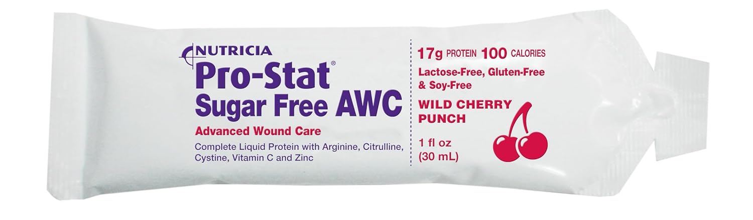 Pro-Stat AWC Sugar-Free Protein Packets, Wild Cherry Punch, 1 oz (96 Count) - Medical Food for Wound Care, Muscle Recovery, Lactose & Gluten-Free Supplement