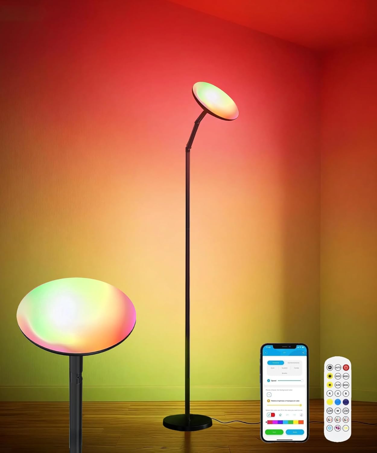 RGB Tall Standing Floor Lamp LED Corner Lamp with Remote Control, Smart Music Sync, Ambient Lighting Dimmable for Bedroom Living Room, Christmas Gift