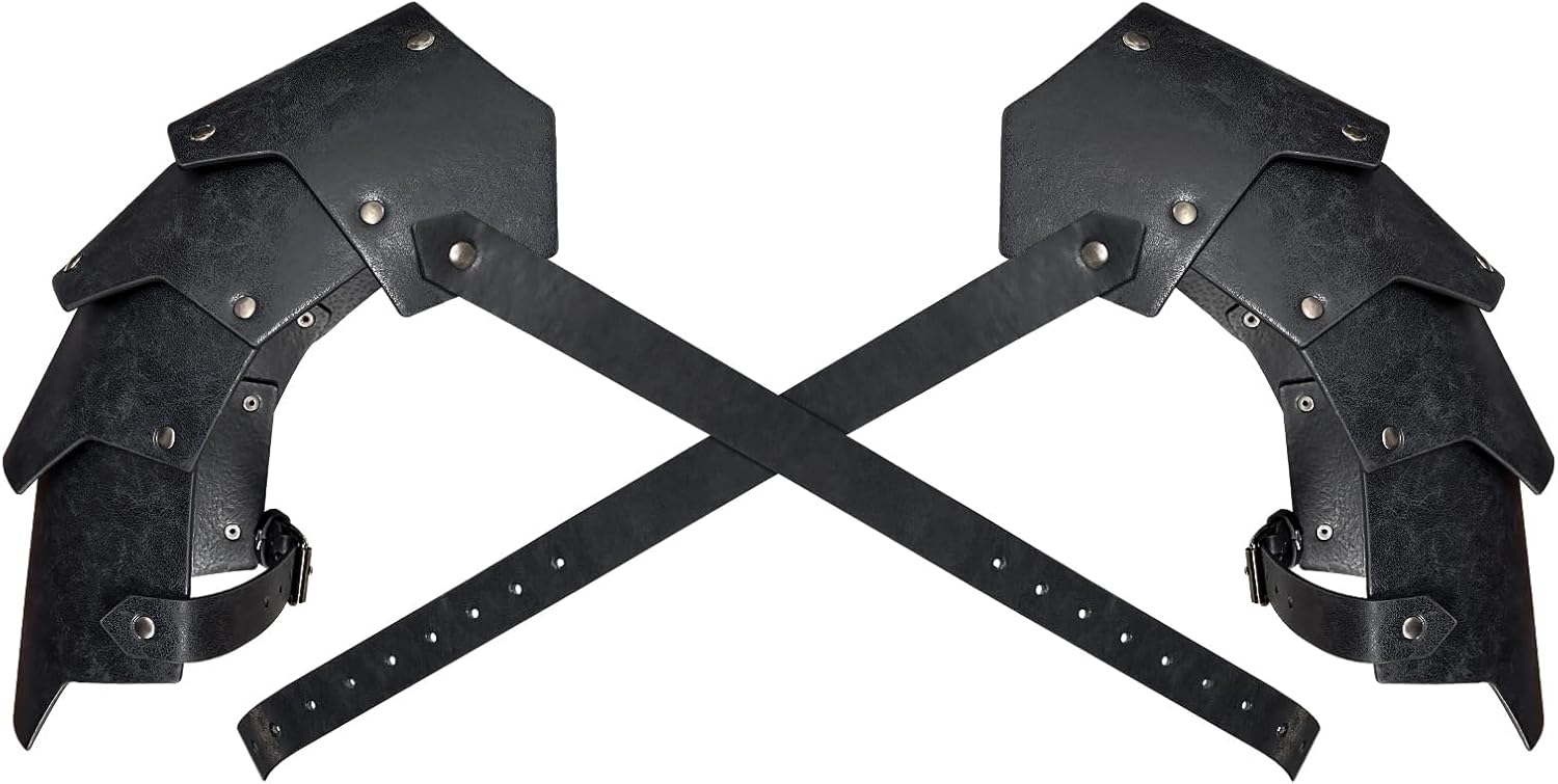 HiiFeuer Medieval Faux Leather Double Pauldron, Vintage Mercenary Knight Shoulder Armor for LARP/Cosplay Ren Faire