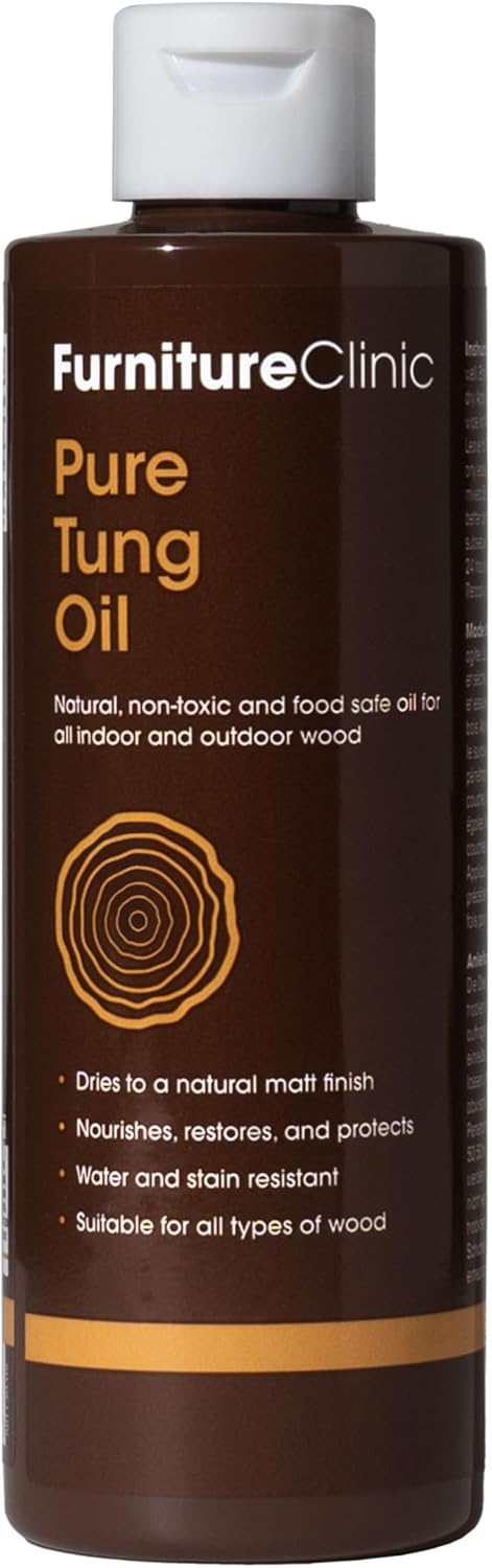Pure Tung Oil by Furniture Clinic - 500ml - Nourishes, Protects, and Enhances The Beauty of All Items of Wood -100% Natural, Food Safe Oil, for Indoor and Outdoor Wood