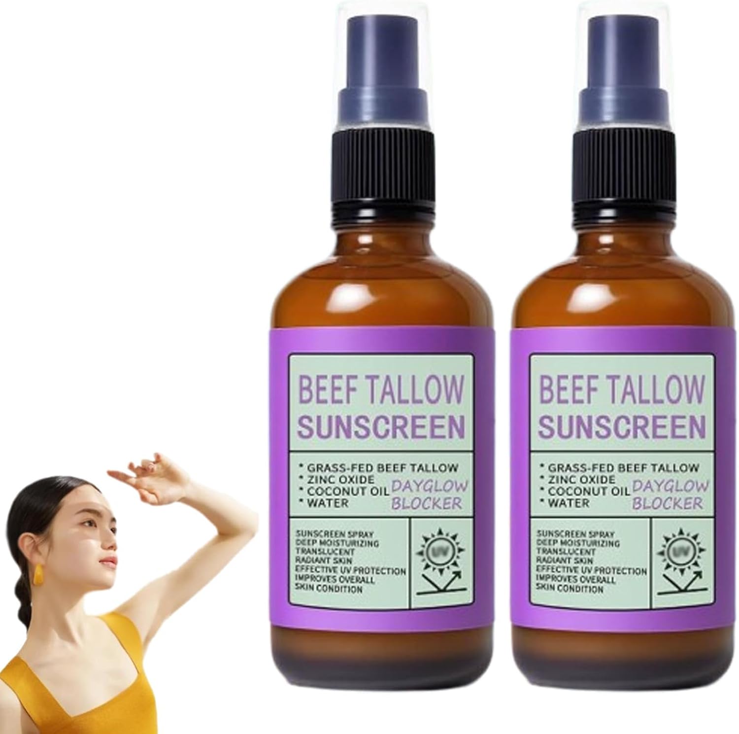 Grounded Labs Beef Tallow Sunscreen Spray, Grounded Labs Sunscreen Beef Tallow Oil, Natural Moisturizing Sunblock, Natural Spray Oil, Non-greasy Fragrance-Free Formula for Sensitive Skin (2PCS)