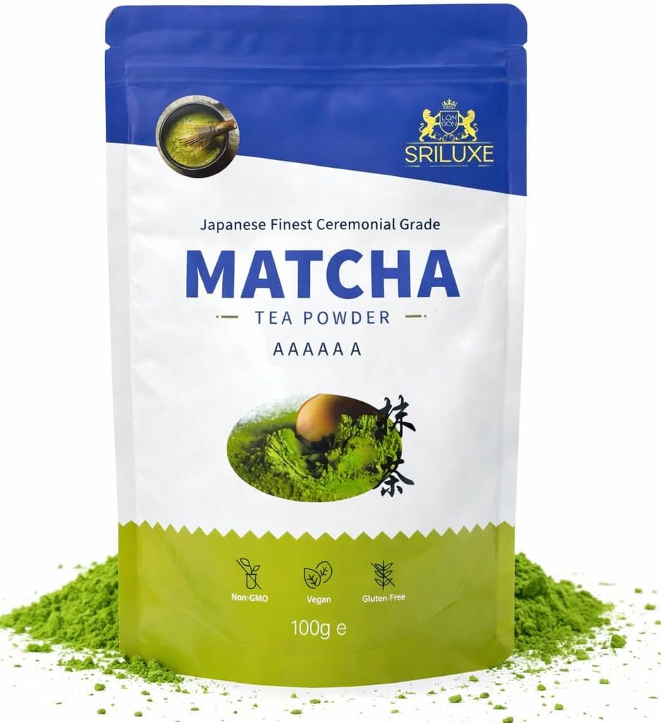 SRILUXE - Ceremonial Matcha Green Tea Powder - Premium Grade-100g. Produced in Japan, Uji, Kyoto. Use for Drinking, Cooking, Baking, Smoothie Making and with Milk. Vegan & Vegetarian Friendly (AAAAA)