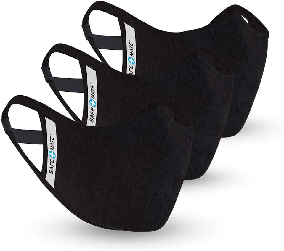 Case-Mate Safe+Mate x Cloth Face Mask - Washable & Reusable - Adult L/XL - Cotton - Includes Filter - Black-Count 3(Pack of 1)