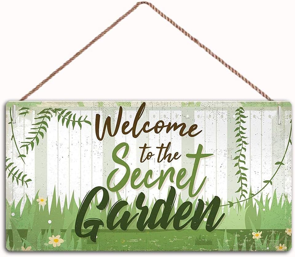 Welcome to The Secret Garden Hanging Plaque Garden Shed Summerhouse Sign，Garden Decor Sign，Wall Door Sign,12"X6"Sign (WD006)