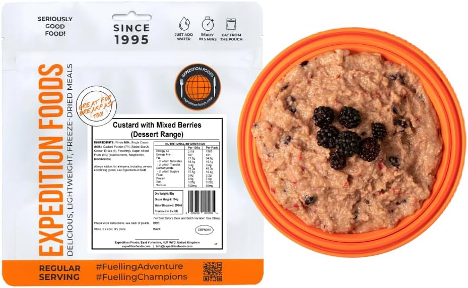 EXPEDITION FOODS Custard with Mixed Berries (Breakfast/Dessert Range) | Freeze-Dried Camping & Hiking Food
