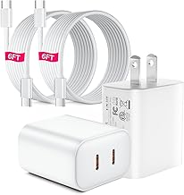 USB C Charger for iPhone 16, 2 Pack PD 36W Dual USB C Port Wall Fast Charger Adapter with 2 Pcs 6 FT USB-C to C Fast Charging Cable Compatible with iPhone 16/15,i Pad, Samsung