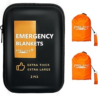 Frelaxy Emergency Blanket 2-Pack/4-Pack, Extra-Thick Extra-Large Space Blankets with Whistles, Storage Pouchs, and EVA case