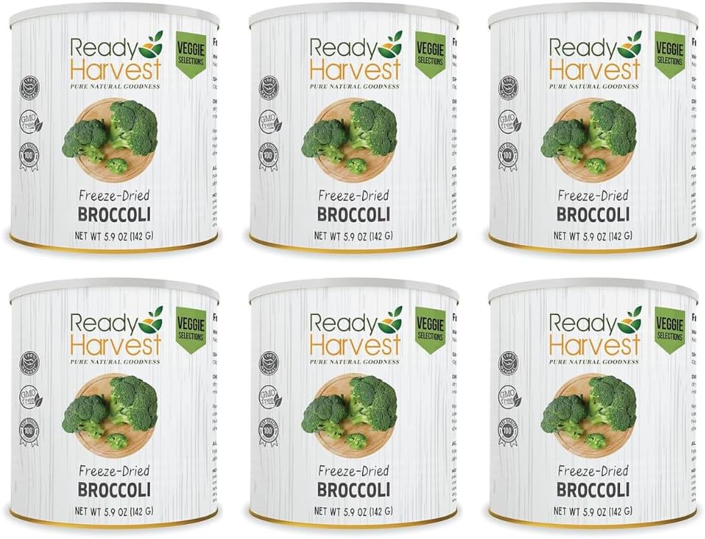 Ready Harvest - Freeze Dried Whole Foods for Emergency Food Storage, Camping Supplies, and Survival Kits | Sealed Fresh in #10 Can | 30 Year Shelf Life | 6 Cans | Broccoli