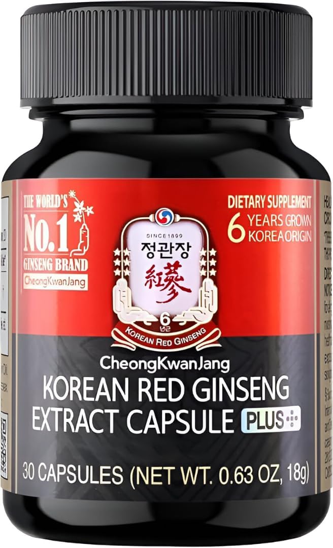 Korean Red Ginseng Extract Capsules Plus | All-in-1 Focus Pills for Men & Women | Natural Energy Supplements, Circulation, Immune Support, Brain Booster | 30 Capsules