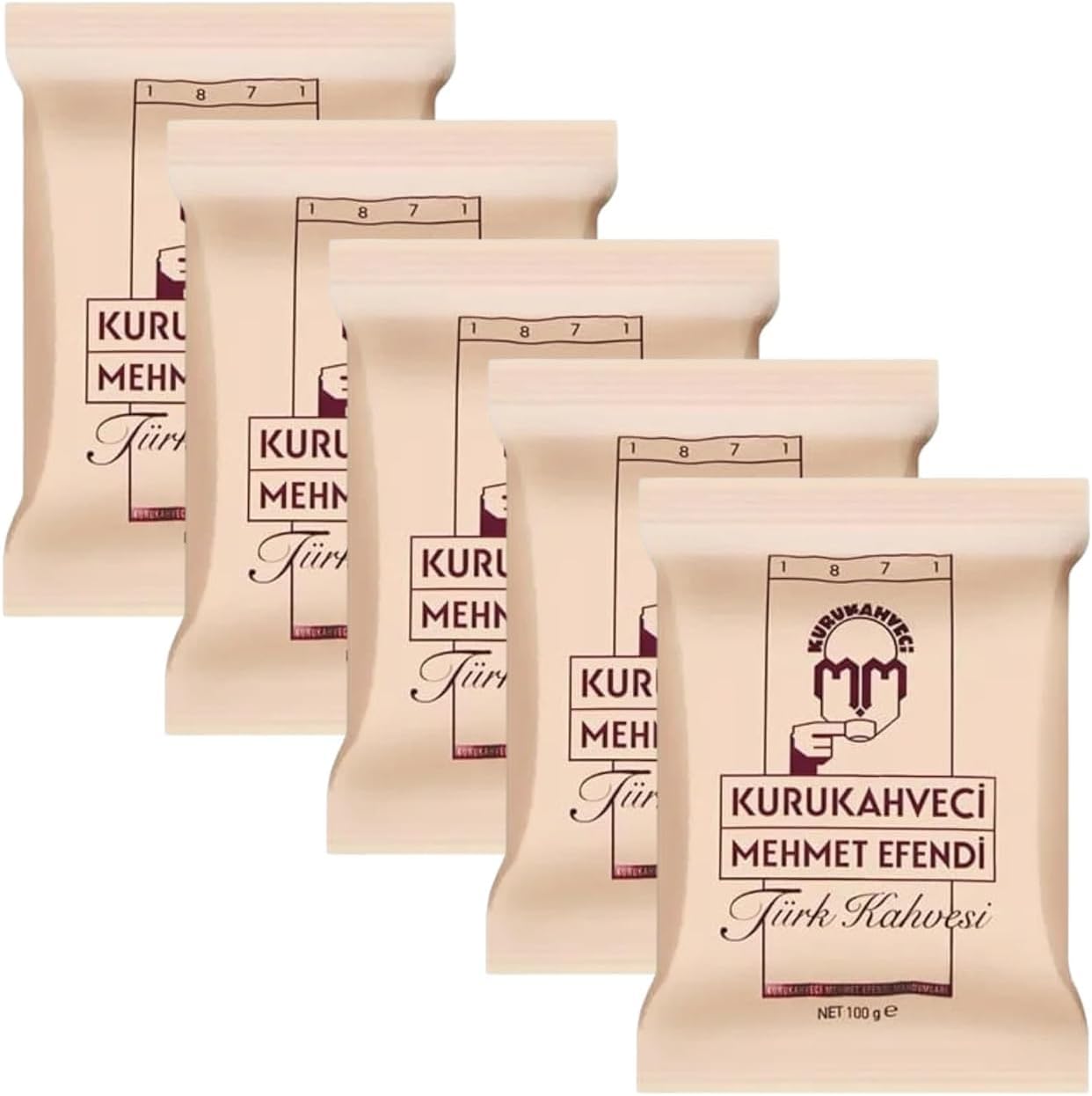 KURUKAHVECI MEHMET EFENDI Turkish Coffee, Arabica Beans, Roasted Ground,Rich Aroma, Fresh, Medium to Heavy-bodied, Original Taste Since 1871 (3.52 OZ / 100 Gr) Pack of 5